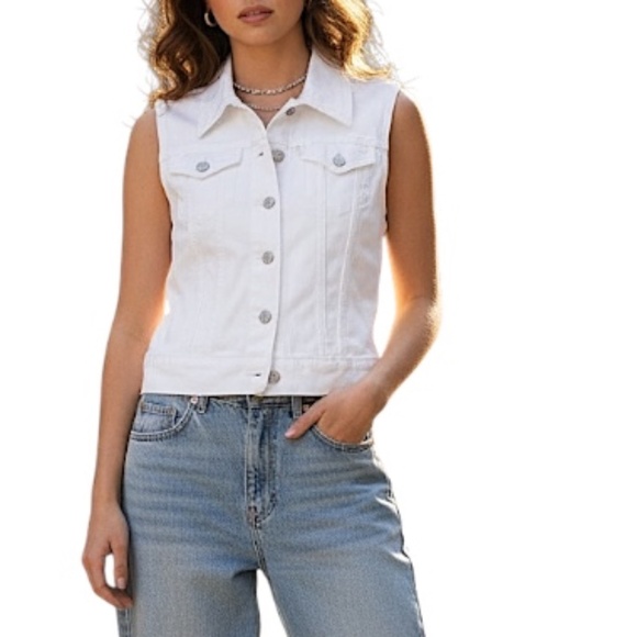 Levis white cropped classic denim fitted jean trucker vest S - Picture 1 of 12